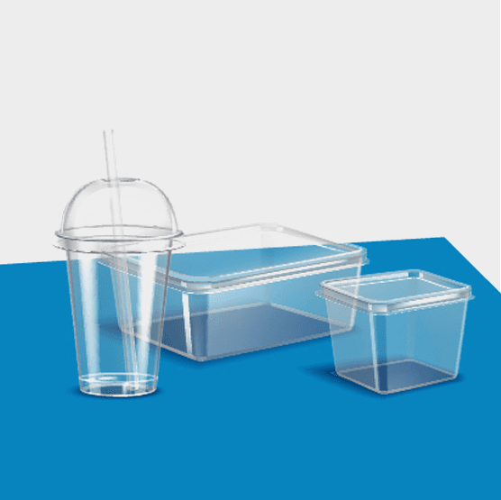 Clear plastic food and beverage packaging containers